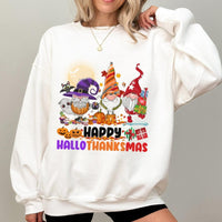 Adorable Gnome Holiday Sweater, Hallothanksmas Sweatshirt, Retro Halloween Thanksgiving Christmas Crewneck, Fall Holiday Pullover