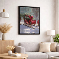 Snowy Pine Tree Holiday Canvas, Vintage Christmas Sleigh Canvas, Winter Red Bow Wall Art Canvas, Festive Seasonal Home Decor, Holiday Present