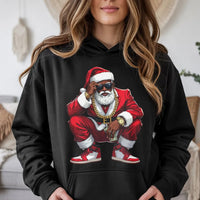 Hip Hop Streetwear Christmas Hoodie, Black Santa Hoodie, Humorous Retro Santa Hooded Sweatshirt, Urban Holiday Graphic Pullover, Present for Him