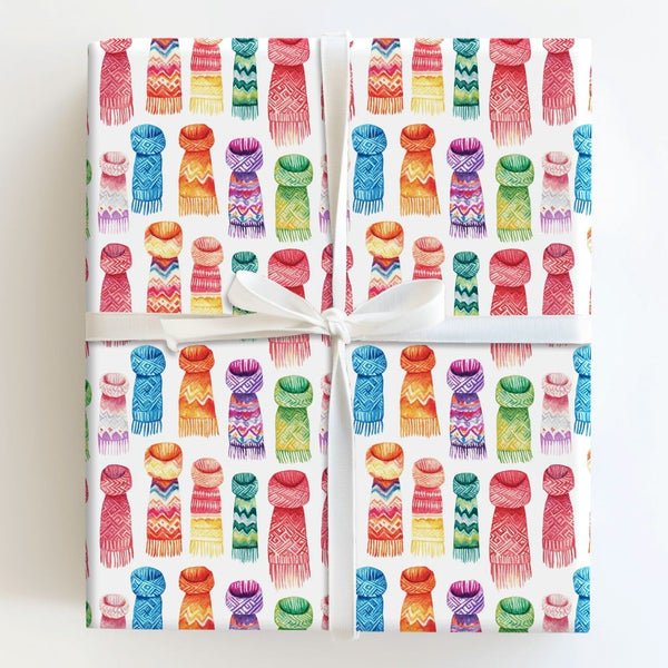 Watercolor Knitted Comfy Pattern Gift Wrap, Winter Scarf Wrapping Paper, Warm Knitwear Wrapping Paper, Holiday Christmas Birt