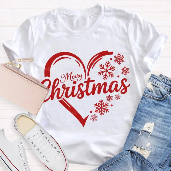 Festive Holiday Snowflake Christmas Shirt, Christmas Snowflakes and Hearts T-Shirt, Adorable Winter Graphic Tee, Holiday Pres