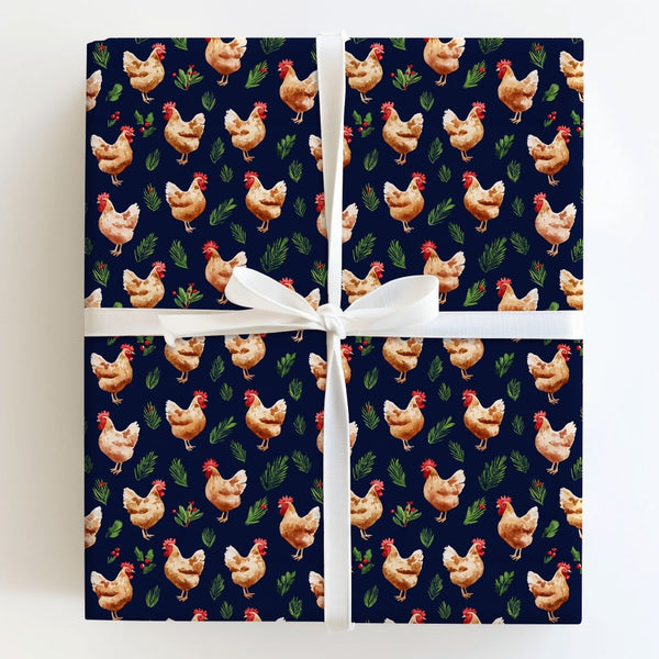 Farmhouse Rooster Gift Wrap, Christmas Chicken Wrapping Paper, Rustic Holiday Hen Wrapping Paper, Poultry Lover Festive Gift 