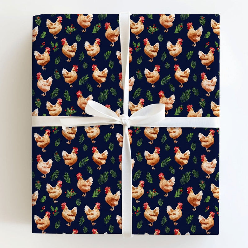 Farmhouse Rooster Gift Wrap, Christmas Chicken Wrapping Paper, Rustic Holiday Hen Wrapping Paper, Poultry Lover Festive Gift Wrap Roll