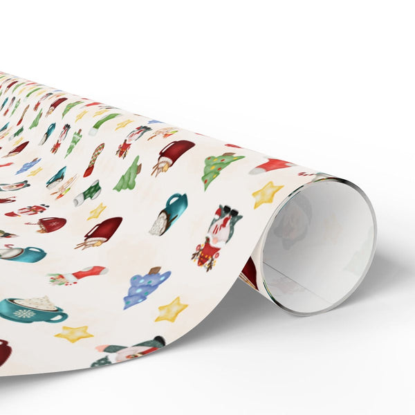 Adorable Holiday Gnomes Gift Wrap, Watercolor Christmas Gnome Wrapping Paper, Festive Xmas Present Paper, Winter Gnome Patter