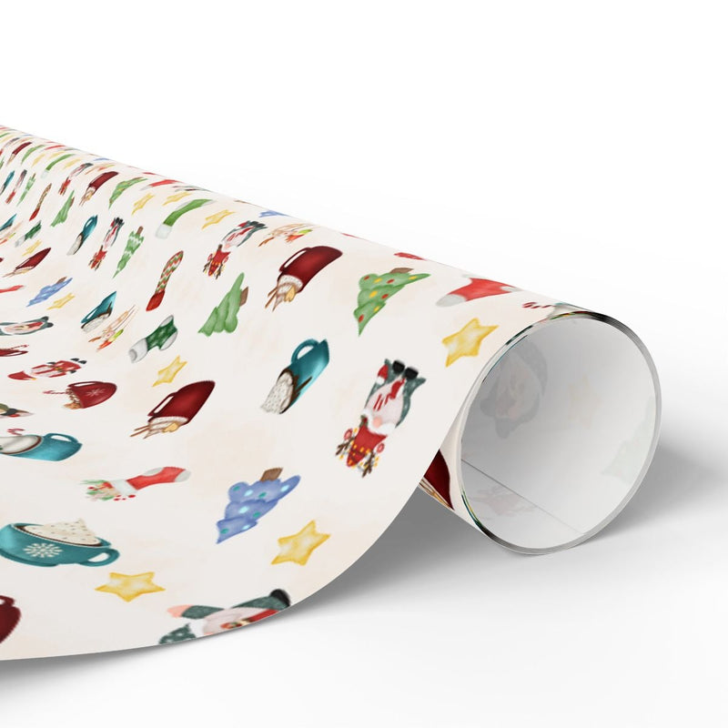 Adorable Holiday Gnomes Gift Wrap, Watercolor Christmas Gnome Wrapping Paper, Festive Xmas Present Paper, Winter Gnome Pattern Gift Wrap Roll