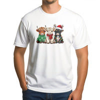 Adorable Farm Animal Holiday Shirt, Highland Cow Christmas T-Shirt, Festive Cow in Sweater Graphic Tee, Xmas Cow Lover T-Shirt, Winter Present Tee