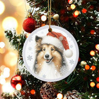 Santa Hat Sheltie Ceramic Ornament, Shetland Sheepdog Christmas Ornament, Dog Portrait Tree Ornament, Holiday Keepsake, Present for Pet Lovers