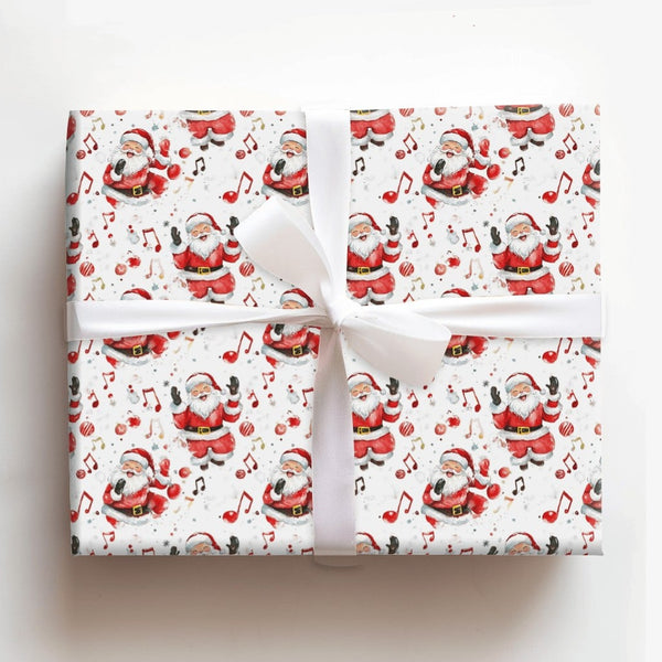 Musical Note Gift Wrap, Singing Santa Wrapping Paper, Watercolor Santa Claus Wrapping Paper, Music Lover Christmas Present Wr