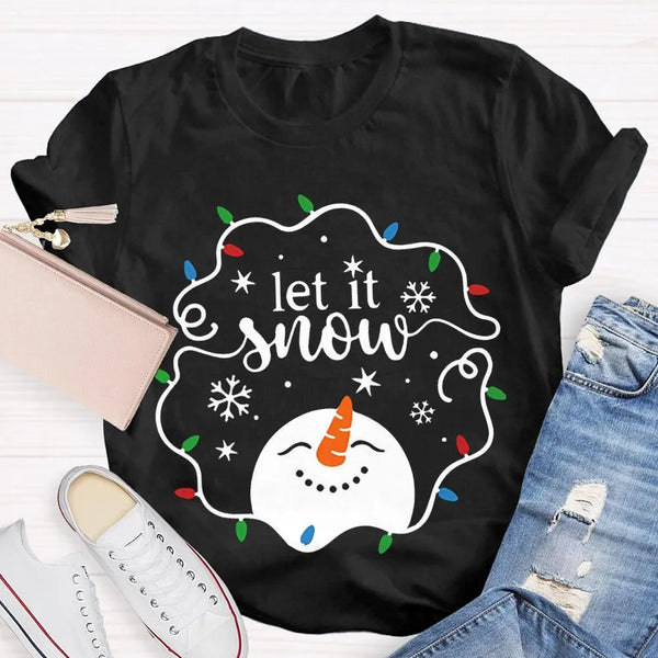 Let It Snow Holiday Graphic Tee, Christmas Lights Snowflakes Snowmen Shirt, Winter Wonderland T-Shirt, Festive Xmas Tee, Ador
