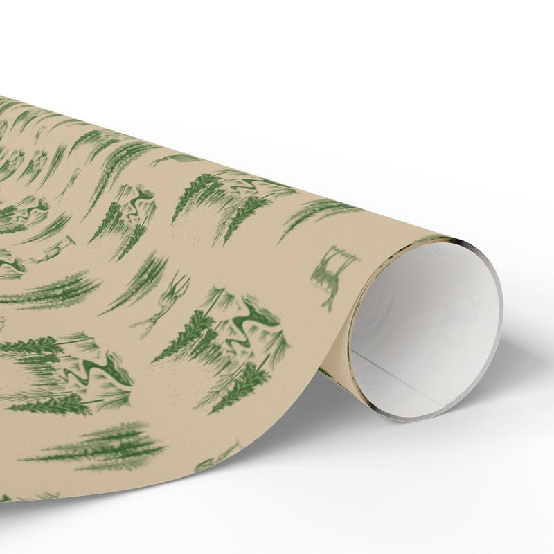 Deer Pine Tree Gift Wrap, Rustic Woodland Wrapping Paper, Forest Animal Christmas Present Paper, Nature Winter Wrapping Paper Roll