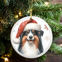 Santa Hat Aussie Dog Ornament, Australian Shepherd Christmas Ornament, Adorable Australian Shepherd Ornament, Holiday Tree Decor, Dog Mom Present