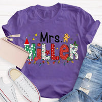 Custom Name Holiday Tee, Personalized Christmas Teacher T-Shirt, Adorable Merry Educator Shirt, Christmas Teacher Present