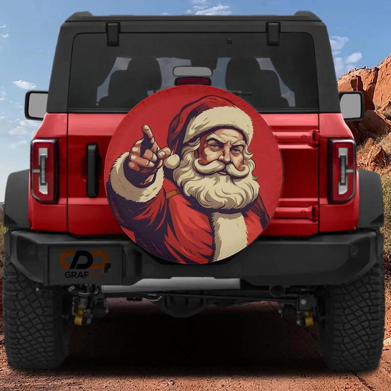 Pointing Santa Holiday Wheel Cover, Vintage Santa Claus Spare Tire Cover, Festive Red Christmas Tire Protector, Jeep SUV Winter Decor Present