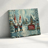 Holiday Gnome Canvas Wall Art, Christmas Gnome Snowy Village Canvas Art, Winter Gnome Poster Decor Print, Printable Digital Download