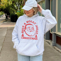 Holly Jolly Vintage Graphic Hooded Sweatshirt, Retro Santa Christmas Hoodie, Comfy Holiday Season Pullover, Adorable Xmas Apparel Present