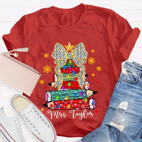 Custom Name Pencil Snowflake Tee, Personalized Teacher Christmas Tree Shirt, Holiday Teacher T-Shirt, Christmas Teacher Present