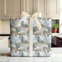 Mountain Chalet Holiday Gift Wrap, Watercolor Snowy Village Wrapping Paper, Comfy Christmas Town Wrapping Paper, Festive Winter Gift Wrap