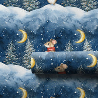 Adorable Scarf Mouse Gift Wrap, Winter Mouse Christmas Wrapping Paper, Watercolor Holiday Wrapping Paper, Snowy Night Animal Gift Wrap Roll