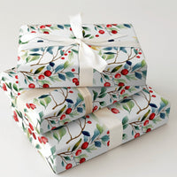 Botanical Holiday Gift Wrap, Watercolor Winter Berries Wrapping Paper, Christmas Wrapping Paper Roll, Festive Nature Present Wrap Paper