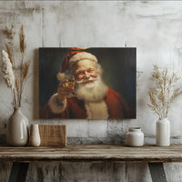 Vintage Oil Painting Santa Portrait, Santa Claus Toasting Canvas Wall Art, Christmas Holiday Canvas Print, Festive Canvas Decor