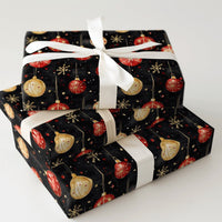 Red Gold Holiday Gift Wrap, Watercolor Christmas Ornament Wrapping Paper, Traditional Xmas Wrapping Paper, Holiday Supply