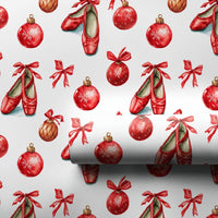 Christmas Nutcracker Gift Wrap, Ballet Pointe Shoes Wrapping Paper, Red Ribbon Holiday Wrapping Paper, Ballerina Dancer Gift Wrap Roll