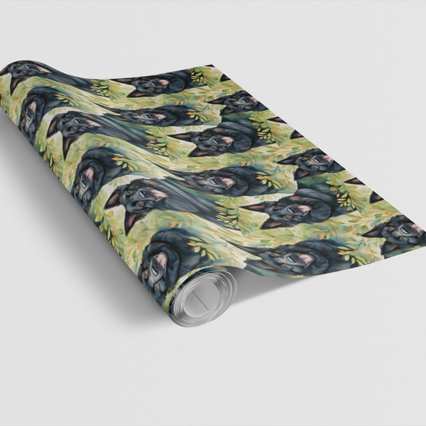 Botanical Watercolor Dog Gift Wrap, Black German Shepherd Wrapping Paper, German Shepherd Christmas Gift Wrapping Paper, Dog 