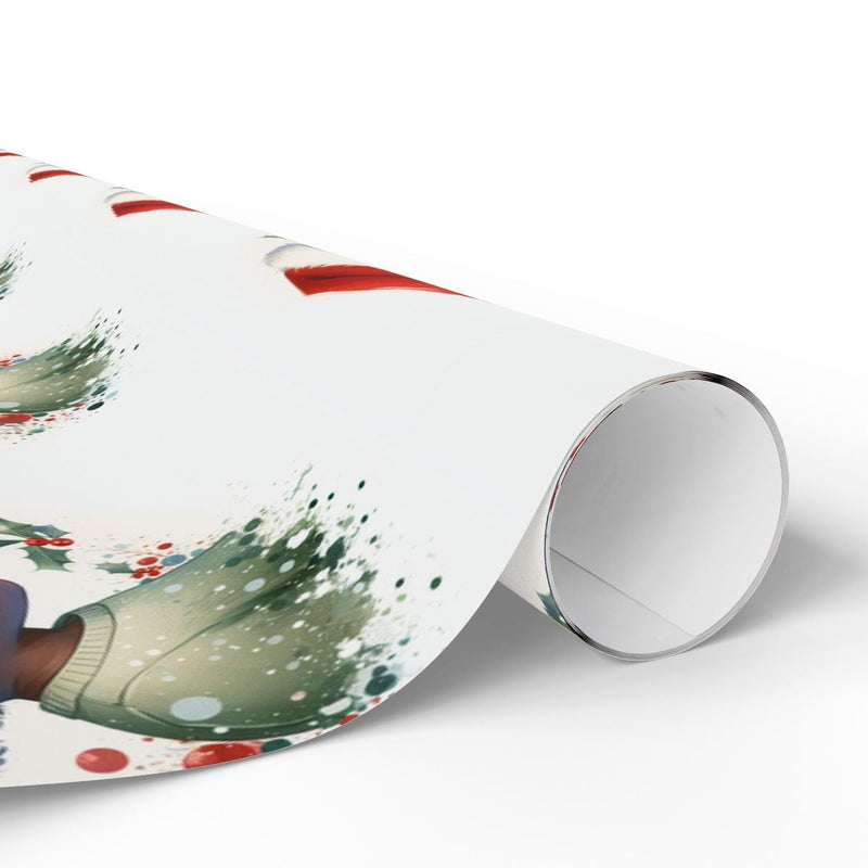Christmas Holly Gift Wrap, Black Boy Santa Hat Wrapping Paper, African American Holiday Wrapping Paper, Festive Kids Present Wrap Roll