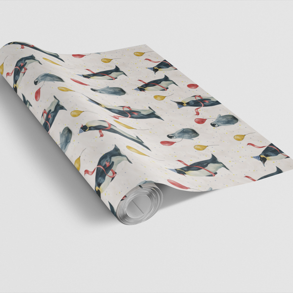 Festive Winter Animal Gift Wrap, Penguin Party Wrapping Paper, Adorable Christmas Present Paper, Holiday Birthday Present Pap