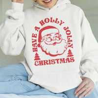 Holly Jolly Vintage Graphic Hooded Sweatshirt, Retro Santa Christmas Hoodie, Comfy Holiday Season Pullover, Adorable Xmas Apparel Present