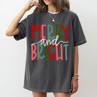 Typography Christmas Shirt, Merry and Bright Christmas T-Shirt, Retro Holiday Graphic Tee, Matching Family Christmas T-Shirt, Xmas Present