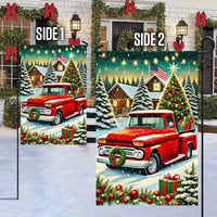 Winter Farmhouse Snow Scene Yard Flag, Vintage Red Pickup Truck Christmas Garden Flag, Double Sided Holiday Lawn Flag, Xmas Yard Decor