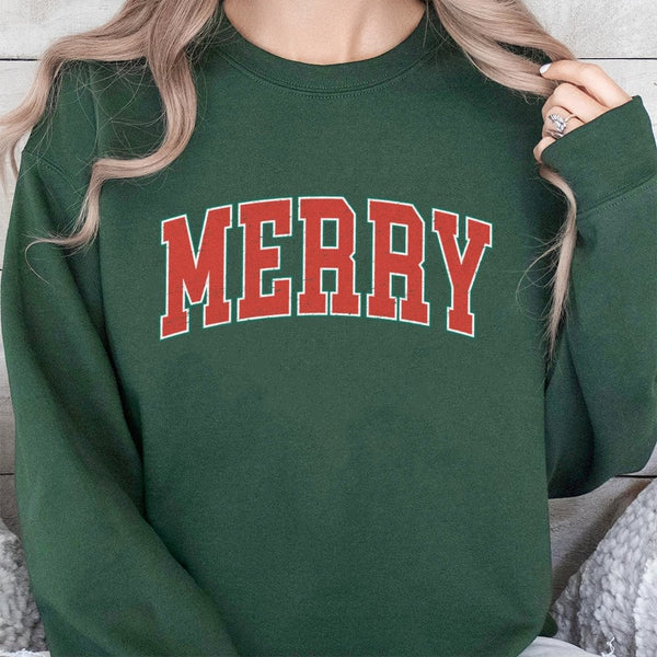 Distressed Varsity Letter Holiday Sweater, Merry Christmas Sweatshirt, Vintage Festive Christmas Crewneck, Comfy Xmas Winter 