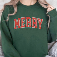 Distressed Varsity Letter Holiday Sweater, Merry Christmas Sweatshirt, Vintage Festive Christmas Crewneck, Comfy Xmas Winter Pullover