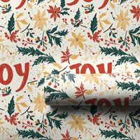 Poinsettia Floral Holiday Gift Wrap, Joy Christmas Wrapping Paper, Festive Typography Wrapping Paper, Xmas Present Wrap