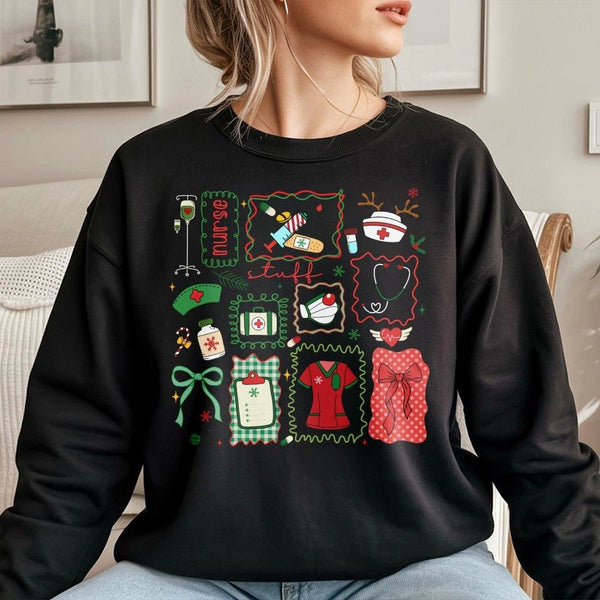 Festive Medical Icon Holiday Crewneck, Christmas Nurse Sweatshirt, RN Healthcare Worker Sweatshirt, Nursing Student Xmas Swea