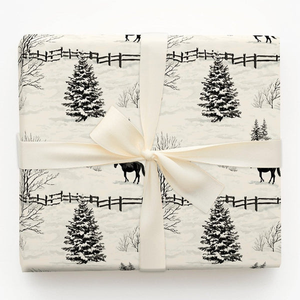 Rustic Equestrian Toile Gift Wrap, Winter Horse Wrapping Paper, Christmas Horse Holiday Wrapping Paper