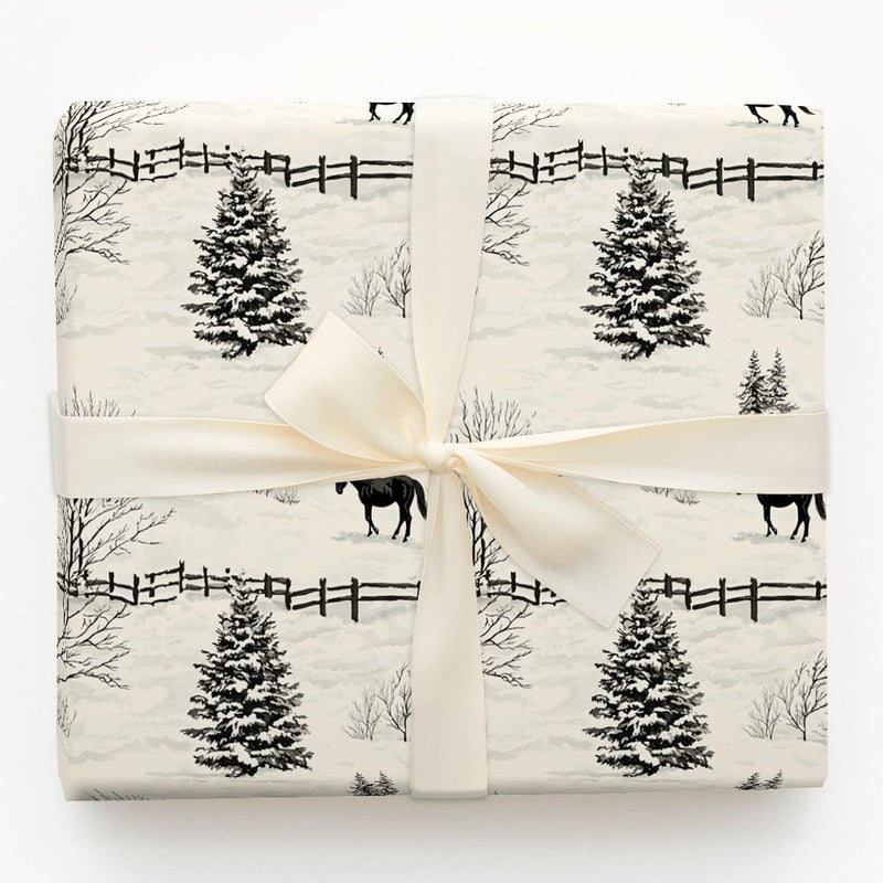 Rustic Equestrian Toile Gift Wrap, Winter Horse Wrapping Paper, Christmas Horse Holiday Wrapping Paper