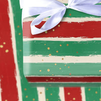 Red and Green Holiday Gift Wrap, Striped Christmas Wrapping Paper, Painted Stripe Wrapping Paper, Gold Confetti Present Wrapping Paper