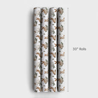 Adorable Winter Bunny Gift Wrap, Watercolor Rabbit Wrapping Paper, Pine Sprig Holiday Wrapping Paper, Nature Lover Christmas Present Wrap Roll