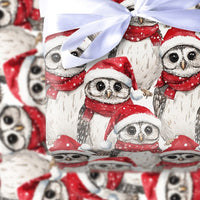 Santa Hat Adorable Owl Gift Wrap, Christmas Owl Wrapping Paper, Watercolor Festive Owl Wrapping Paper, Winter Holiday Present Gift Wrap