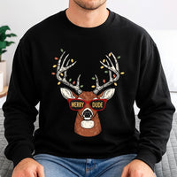 Humorous Christmas Deer Sweatshirt, Merry Dude Reindeer Sweatshirt, Holiday Hunting Crewneck, Retro Reindeer Sweater, Christmas Present for Dad