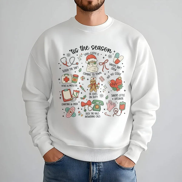 Medical Holiday Doodle Sweatshirt, Nurse Christmas Sweatshirt, Healthcare Worker Xmas Crewneck, Adorable Nursing Winter Graph