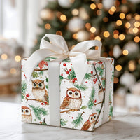 Woodland Bird Gift Wrap, Watercolor Owl Wrapping Paper, White Holiday Wrapping Paper, Nature Lover Gift Wrap, Christmas Wrapping Paper Roll