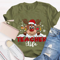 Red Plaid Teacher Shirt, Christmas Teacher Life T-Shirt, Holiday Educator Tee, Festive Plaid Graphic T-Shirt, Teacher Christmas Present Tee