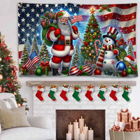 Double Sided American Winter Yard Flag, Patriotic Santa Claus Snowman Christmas House Flag, Holiday Porch Garden Flag Decor