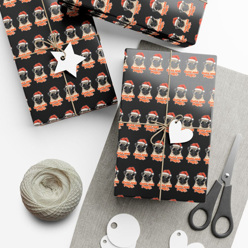 Santa Pug Christmas Gift Wrap, Adorable and Pugly Gift Wrapping Paper, Holiday Dog Lover Present Paper, Festive Dog Christmas Wrap Paper