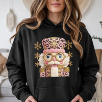 Adorable Holiday Graphic Hoodie, Pink Leopard Nutcracker Christmas Hoodie, Preppy Winter Ballet Hooded Sweatshirt, Comfy Xmas Present for Her