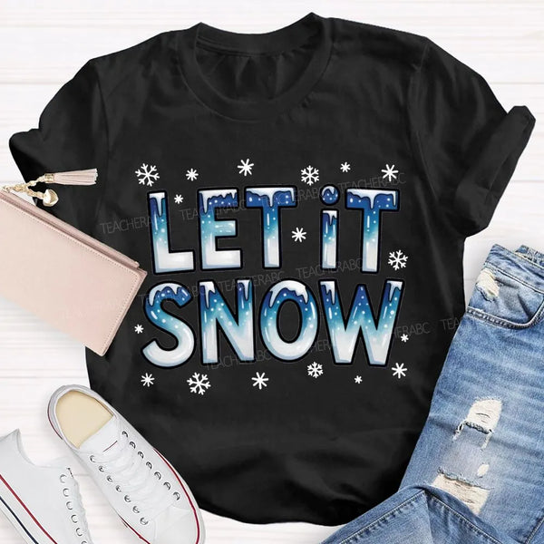 Snowflake Winter T-Shirt, Let It Snow Christmas Shirt, Retro Holiday Graphic Tee, Comfy Xmas Shirt, Christmas Present for Wom