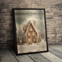 Winter Holiday Cabin Print, Gingerbread House Christmas Wall Art, Comfy Snowy Cottage Poster, Festive Seasonal Decor, Digital Download